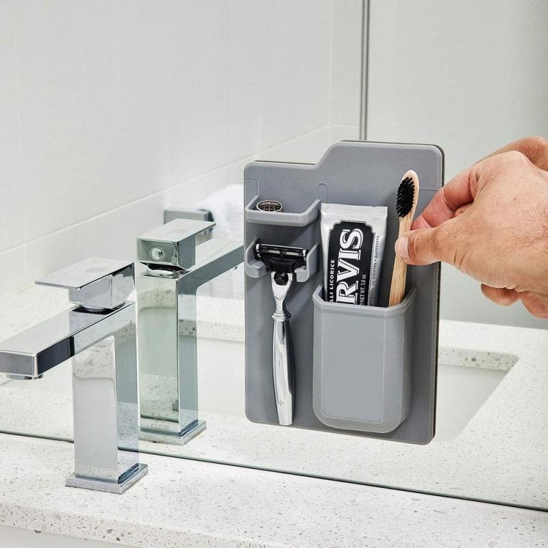 Porta Escova De Dente e Barbeador Silicone Adesivo Banheiro