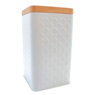 Porta Mantimento Metal Texturizado Quadrado Tampa cor Madeira