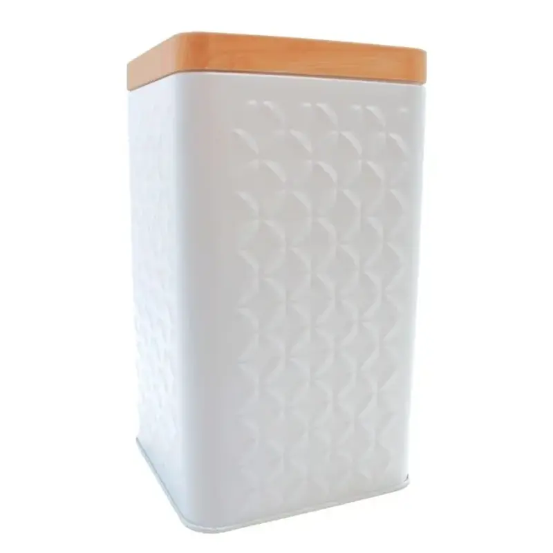 Porta Mantimento Metal Texturizado Quadrado Tampa cor Madeira