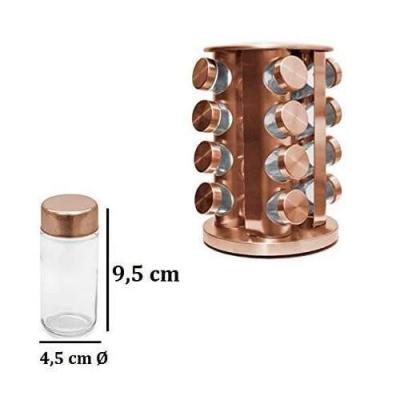 Porta Tempero Suporte Giratório Inox Rose Gold 16 Potes Vidro