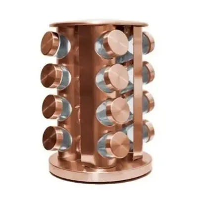 Porta Tempero Suporte Giratório Inox Rose Gold 16 Potes Vidro