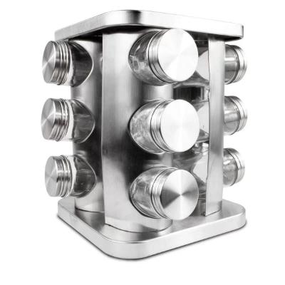 Porta Temperos Giratório 12 Peças Vidro Com Suporte Inox