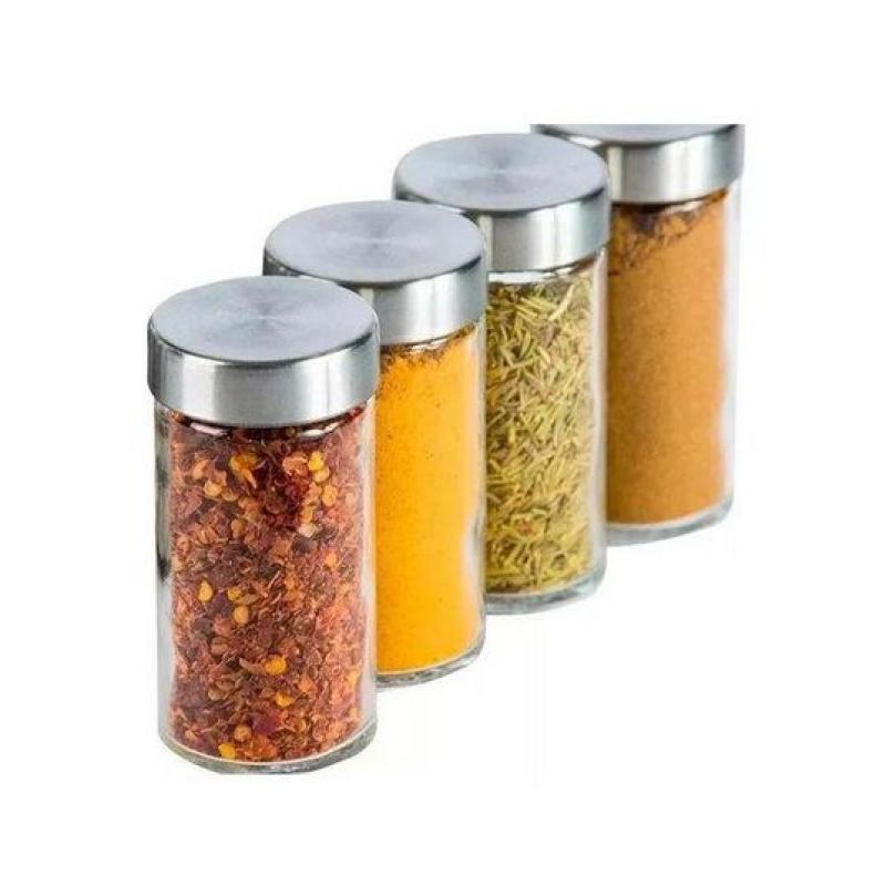 Porta Temperos Giratório 12 Peças Vidro Com Suporte Inox