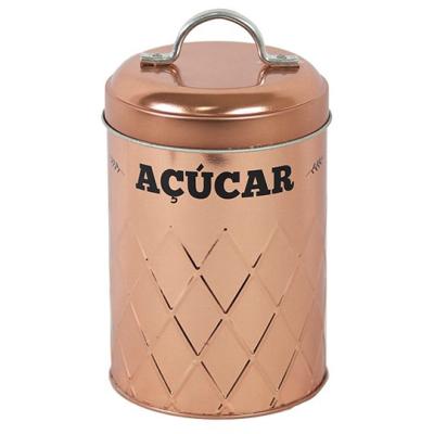 Pote Lata Açucar Vintage Redondo Metalizado Cobre Rose Gold