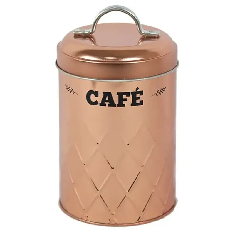 Pote Lata Café Vintage Redondo Metalizado Cobre Rose Gold