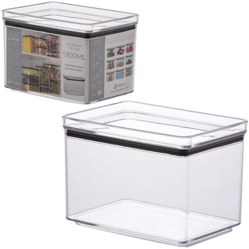 Pote Hermético Empilhável Lumini Retangular 1,8 Litros Acrílico Cristal