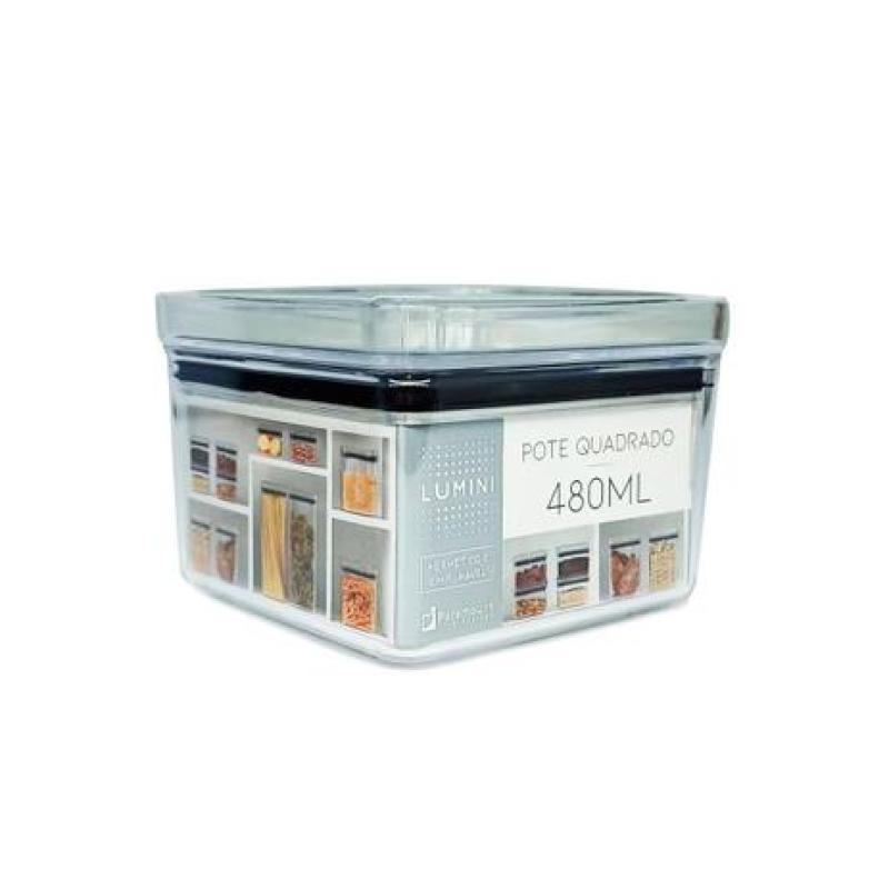 Pote Hermético Empilhável Lumini Quadrado 480 ml – Acrílico Cristal
