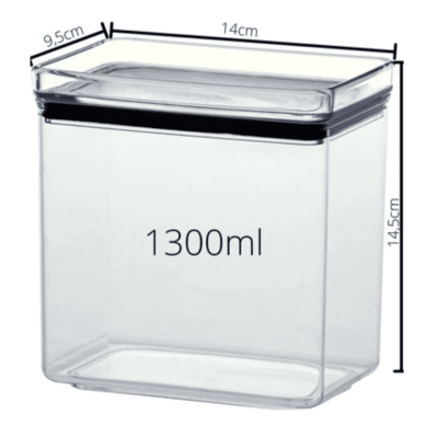 Pote Hermético Empilhável Lumini Retangular 1300ML Acrílico Cristal