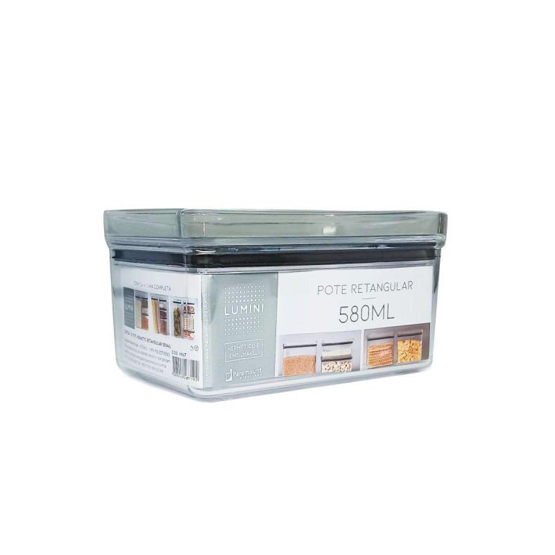 Pote Hermético Empilhável Lumini Retangular 580 ml – Acrílico Cristal