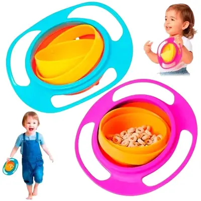 Prato Giratório 360 Graus Giro Bowl Com Tampa Bebê Não Derruba Comida