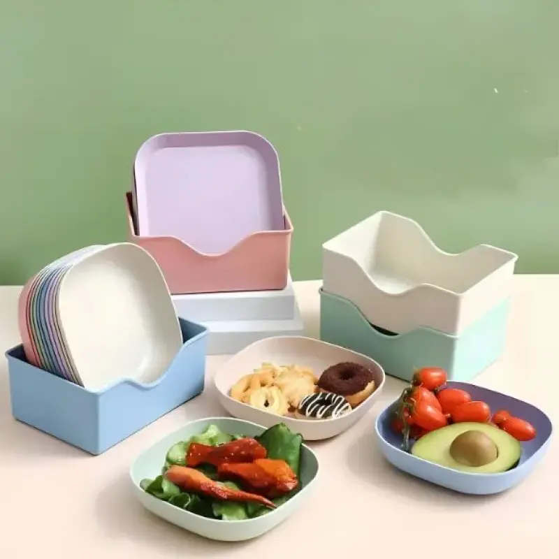 Pratos de Sobremesa Plástico Coloridos com Base Organizadora Kit 10