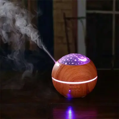 Umidificador Aromatizador Ambientes Luminária Madeira Estrela e Lua