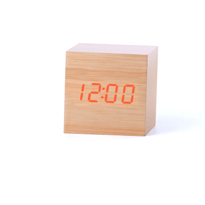 Relógio de Mesa de Madeira Quadrado com Led Digital e Despertador