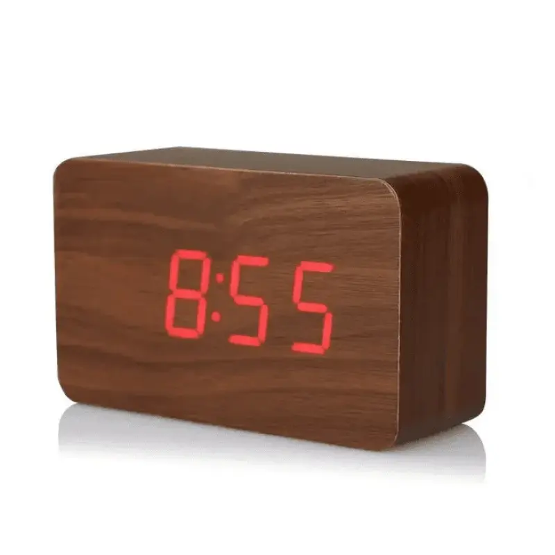 Relógio de Mesa em Madeira com Led Digital e Despertador