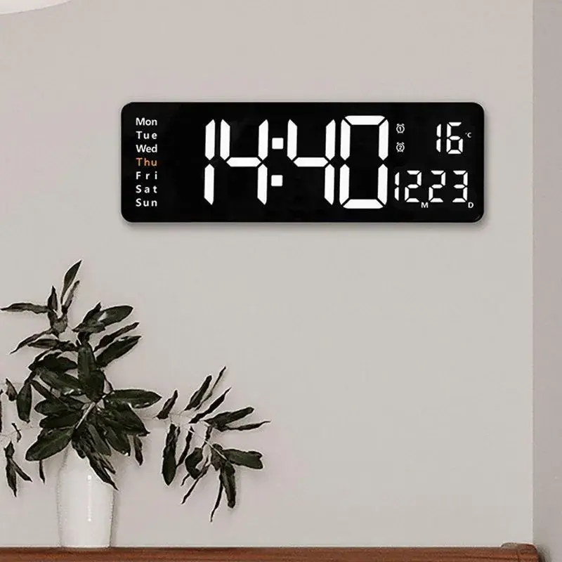 Relógio De Parede LED Digital Grande Com Controle Remoto Calendário Temperatura