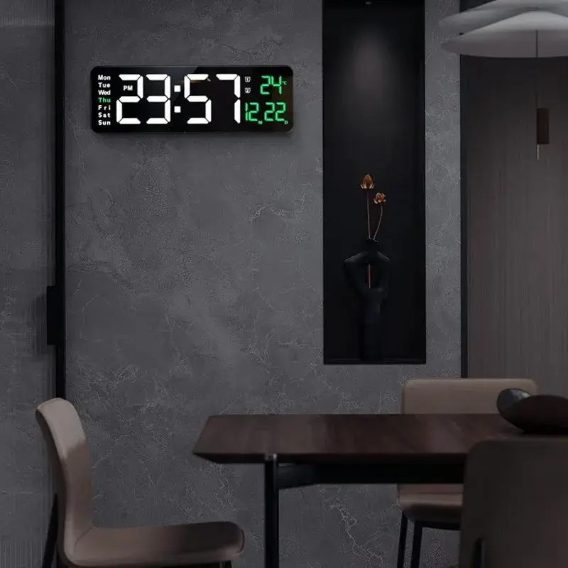 Relógio De Parede LED Digital Grande Com Controle Remoto Calendário Temperatura