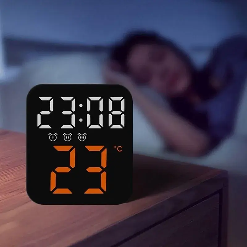 Relógio Digital De Mesa E Parede LED Com Despertador E Temperatura