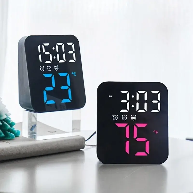 Relógio Digital De Mesa E Parede LED Com Despertador E Temperatura