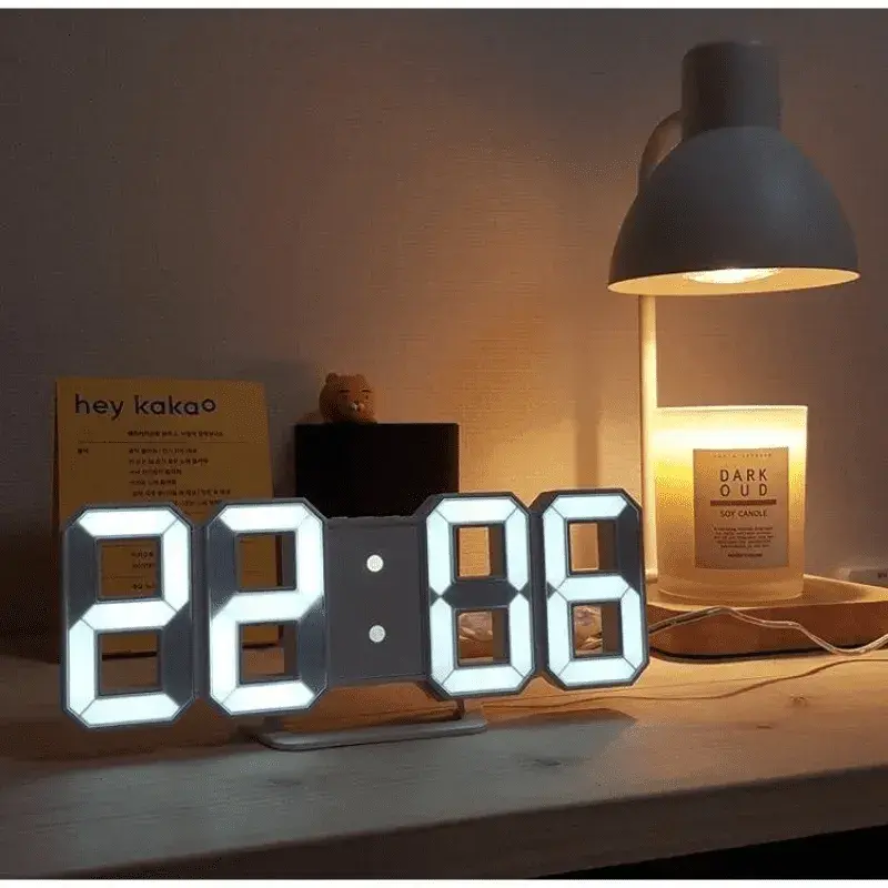Relógio Digital LED 3D Despertador Termômetro Moderno Mesa ou Parede