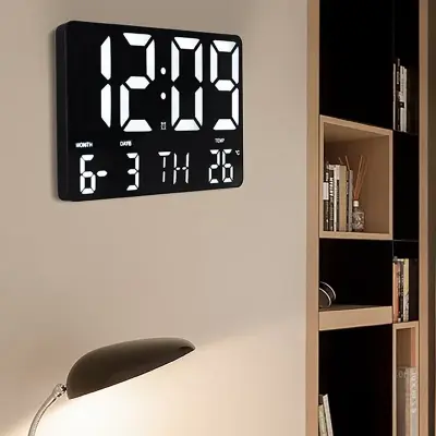 Relógio Digital LED De Parede E Mesa Calendário Alarme Data Temperatura Com Controle Remoto
