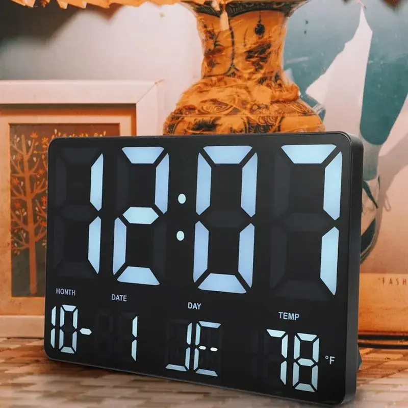 Relógio Digital LED De Parede E Mesa Calendário Alarme Data Temperatura Com Controle Remoto