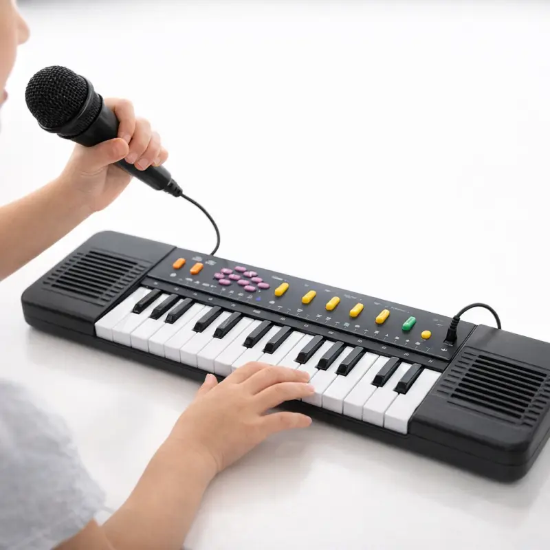 Teclado Com Microfone Karaokê Musical Infantil Preto