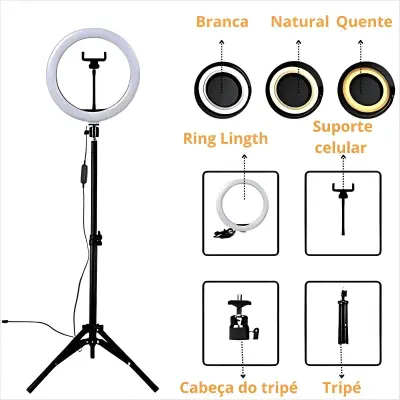 Ring Light 10 Polegadas 26 cm Anel De Led Iluminador Com Tripé