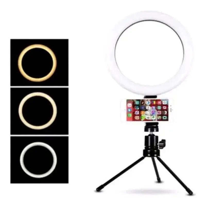 Ring Light De Mesa Iluminador De Led Tripé 6 Polegadas com Suporte Celular