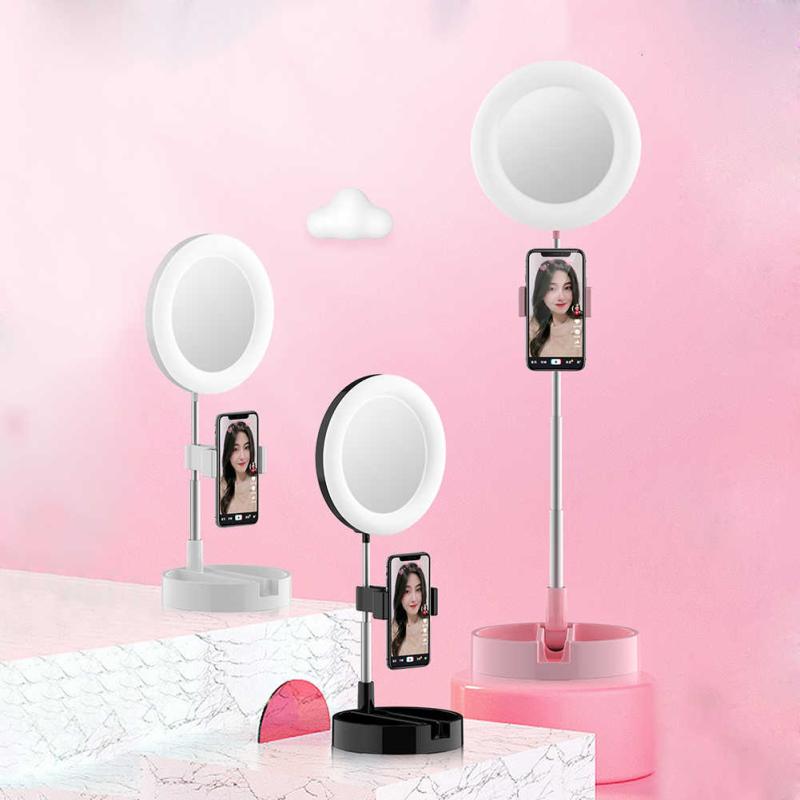 Ring Light Iluminador Dobrável com Led Espelho e Suporte Celular Retrátil