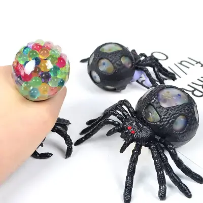 Squishy Aranha Negra Silicone e Orbeez em Gel Brinquedo de Halloween