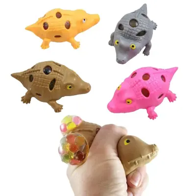 Squishy Crocodilo Colorido Silicone e Orbeez em Gel