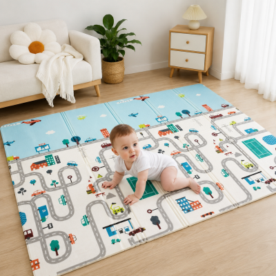 Tapete Infantil de Atividades Dobrável Dupla Face Estampa de Cidade
