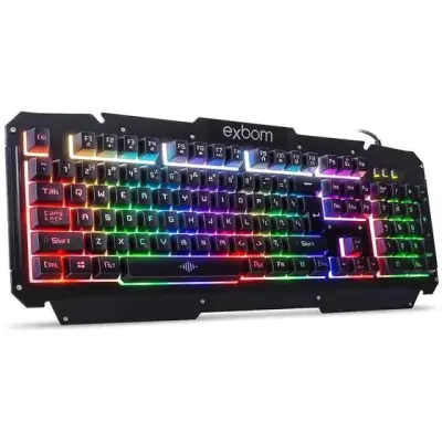 Teclado Gamer Led Com Fio Acabamento Em Metal Exbom BK-G200