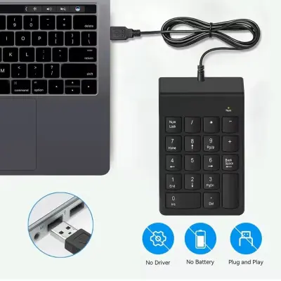 Teclado Numérico com Fio USB 18 Teclas Portátil Preto