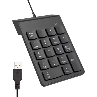 Teclado Numérico com Fio USB 18 Teclas Portátil Preto