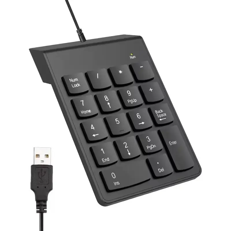 Teclado Numérico com Fio USB 18 Teclas Portátil Preto