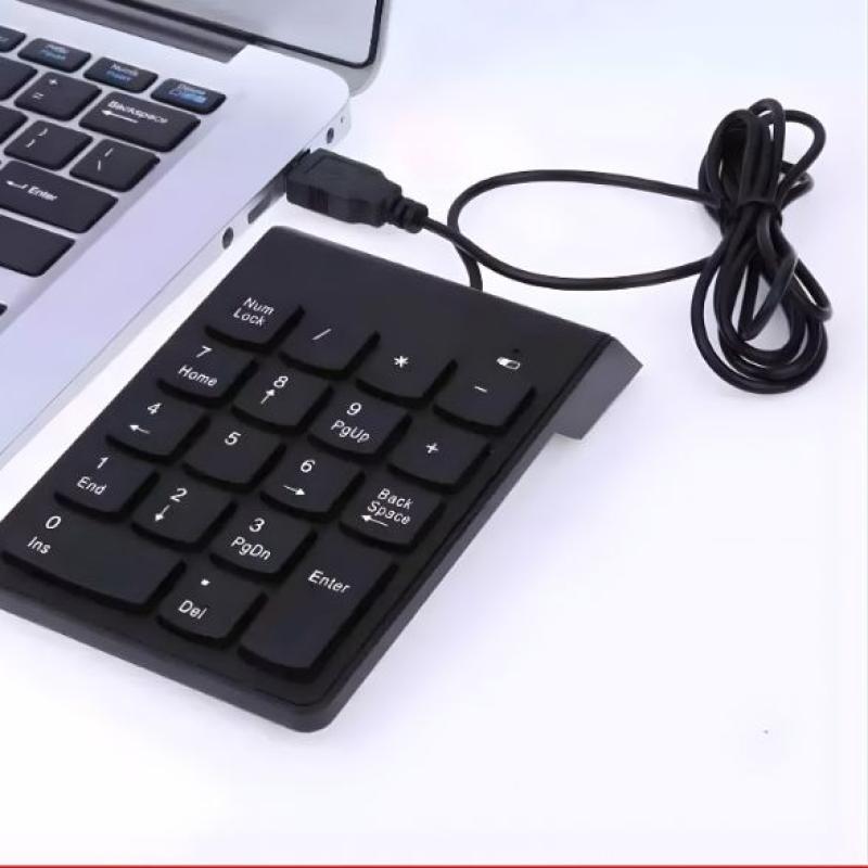 Teclado Numérico com Fio USB 18 Teclas Portátil Preto
