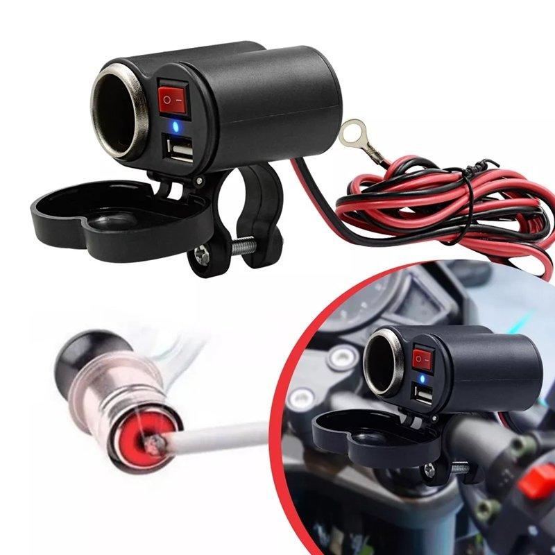 Tomada USB Para Moto Carregador Celular + Acendedor