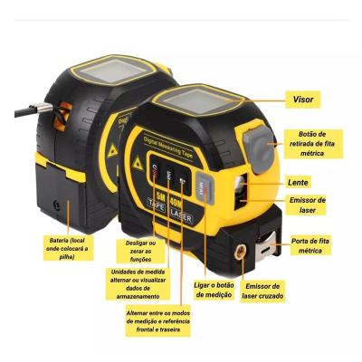 Trena A Laser Digital Multifuncional Fita Métrica 3 em 1 Longa Distância