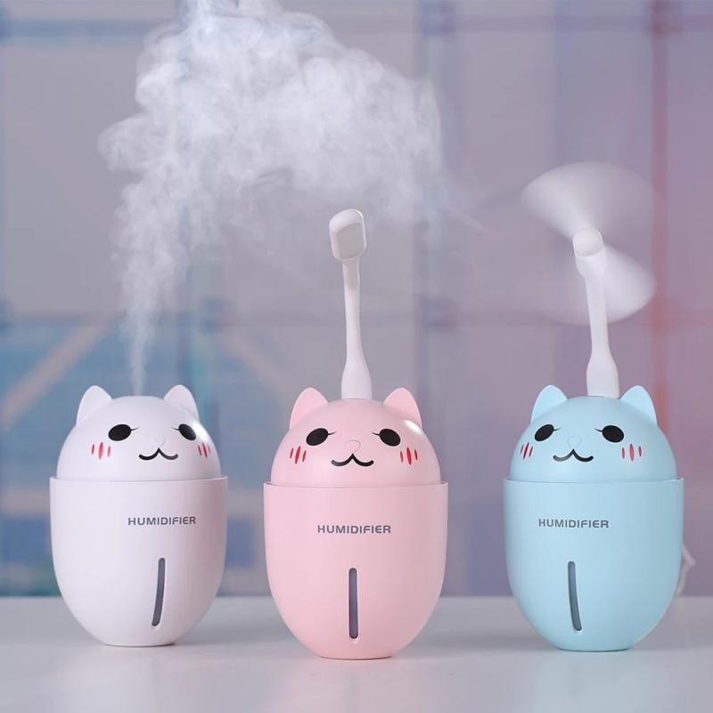 Umidificador de Ar Portátil Luminária Led Usb Ventilador Gatinho
