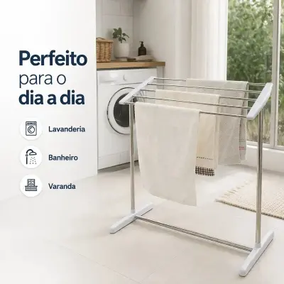 Varal de Chão Dobrável Inox Portátil Compacto