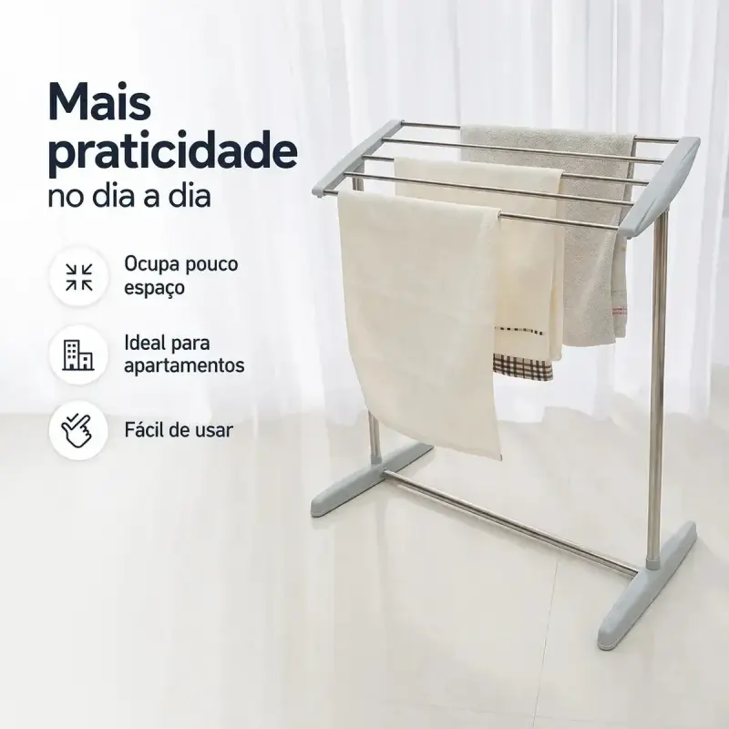 Varal de Chão Dobrável Inox Portátil Compacto