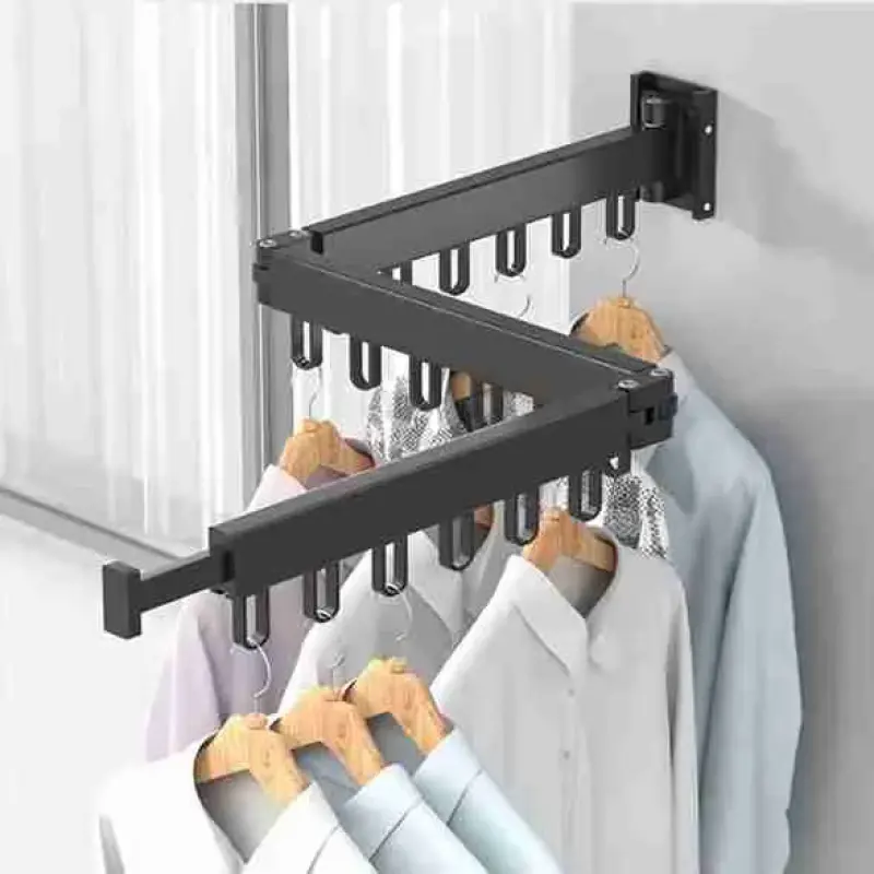 Varal de Roupas Dobrável com Suporte para Cabides de Parede
