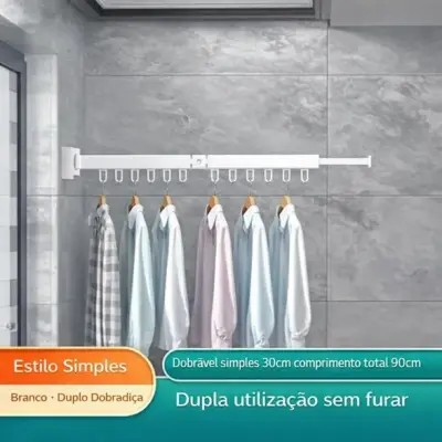 Varal de Roupas Dobrável com Suporte para Cabides de Parede