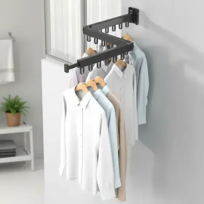 Varal de Roupas Dobrável com Suporte para Cabides de Parede