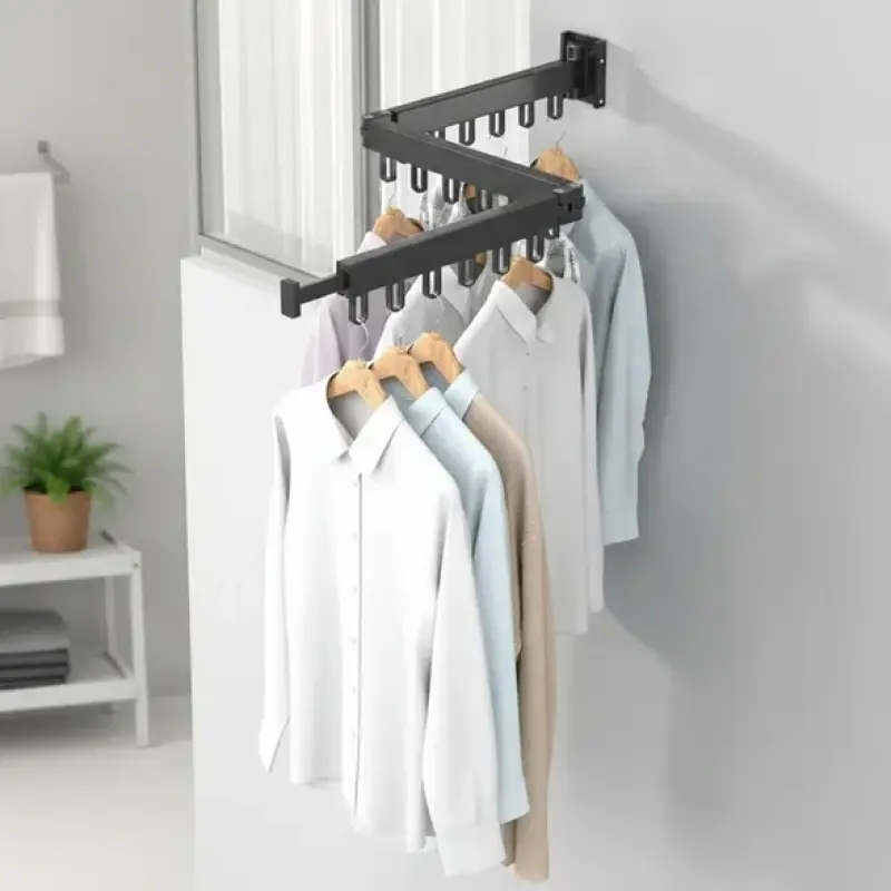 Varal de Roupas Dobrável com Suporte para Cabides de Parede