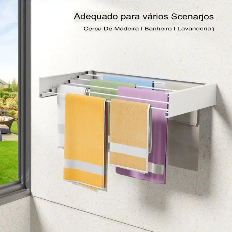 Varal Oculto Retrátil Dobrável de Parede com 5 Varetas – 60 cm